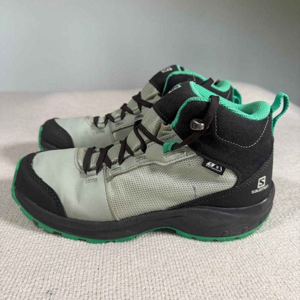 Salomon Outward CSWP Hiking Boots‎ 4 Grey Green Waterproof Kids 412848